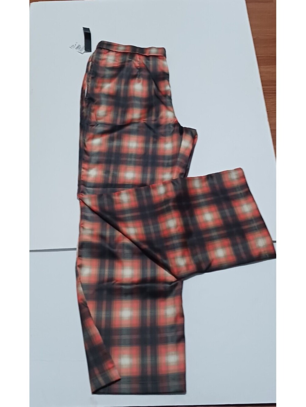 Just One Women's orange. Green,  cream plaid polyester pants wide legs  1X